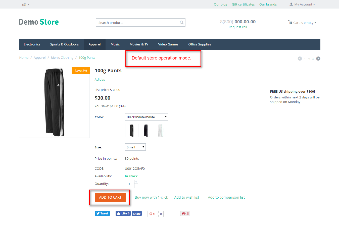 Default store operation mode