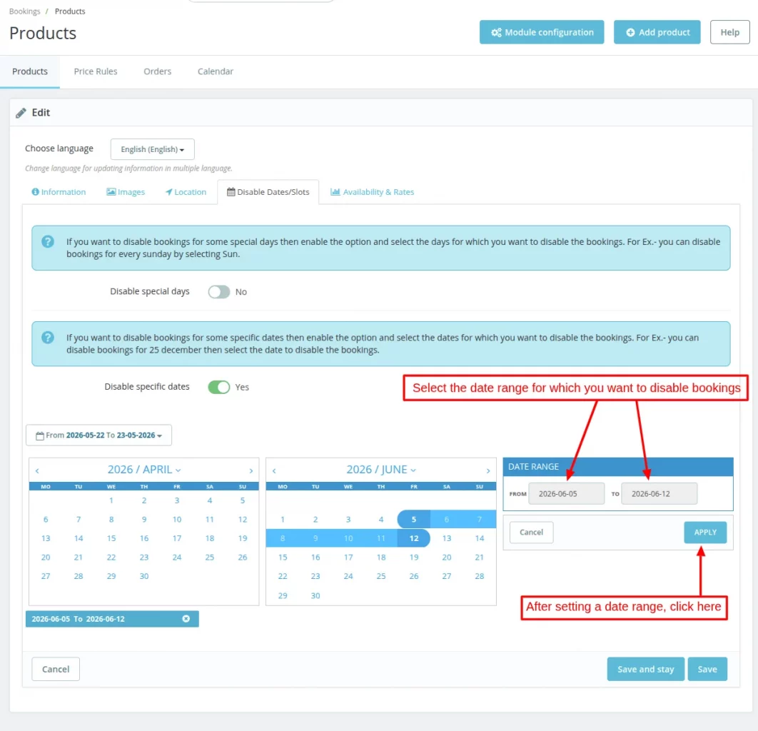 select date range