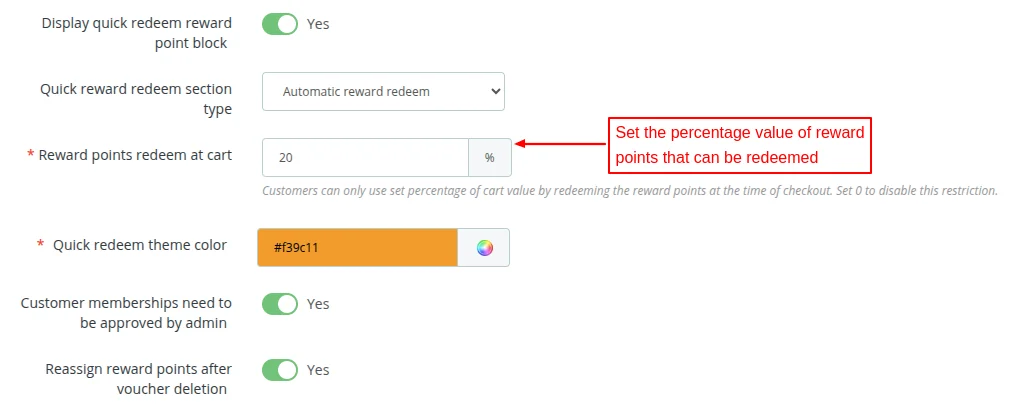 reward redeem section