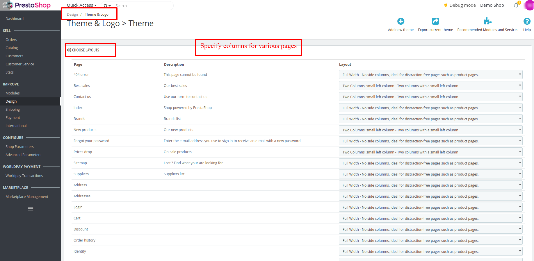 theme & logo setting Prestashop