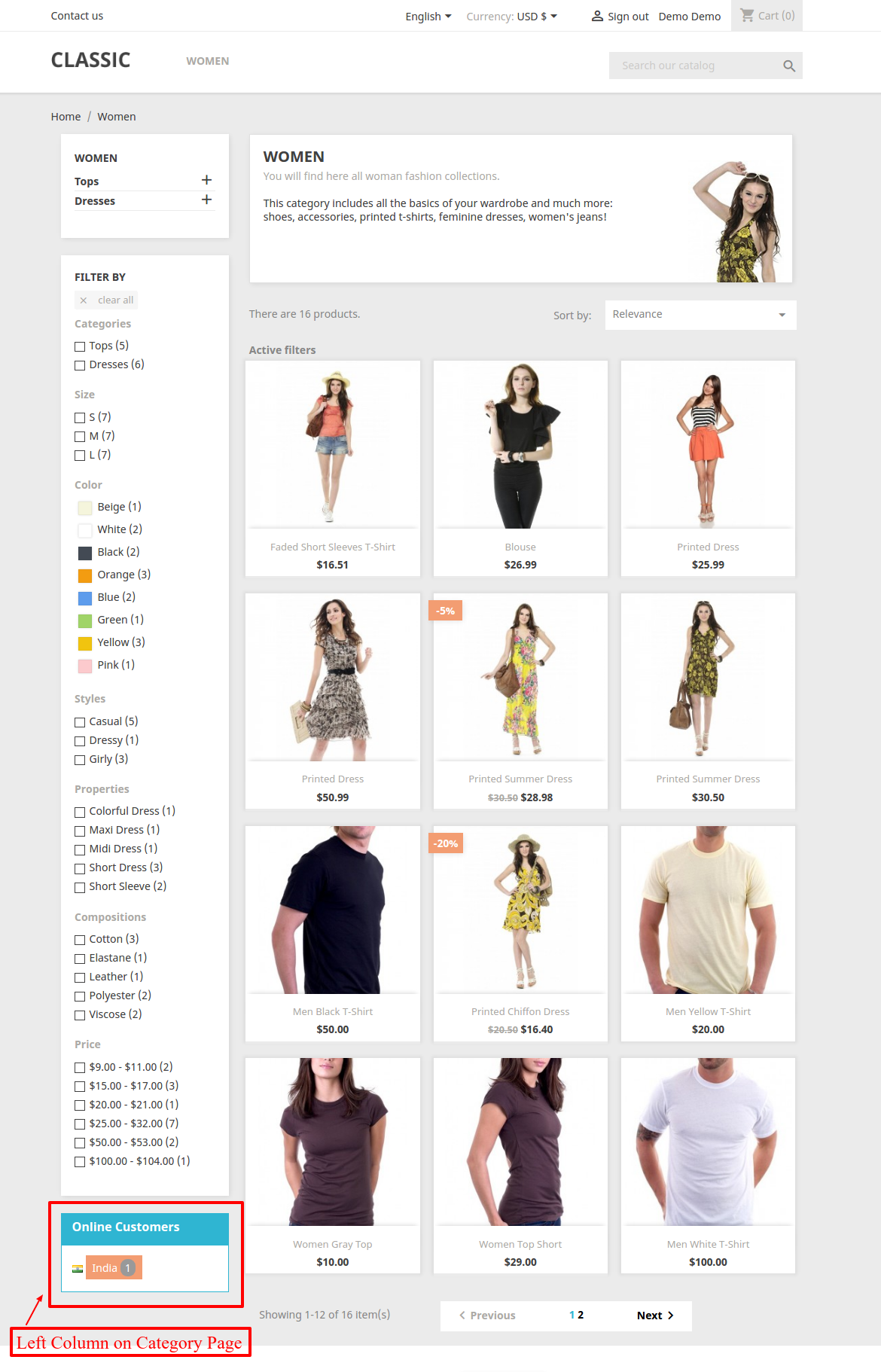 online customers tab at the category page
