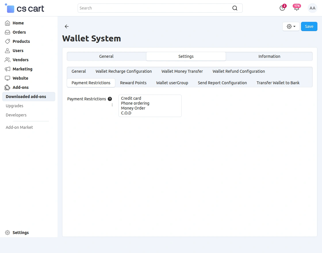 wallet payment configuration