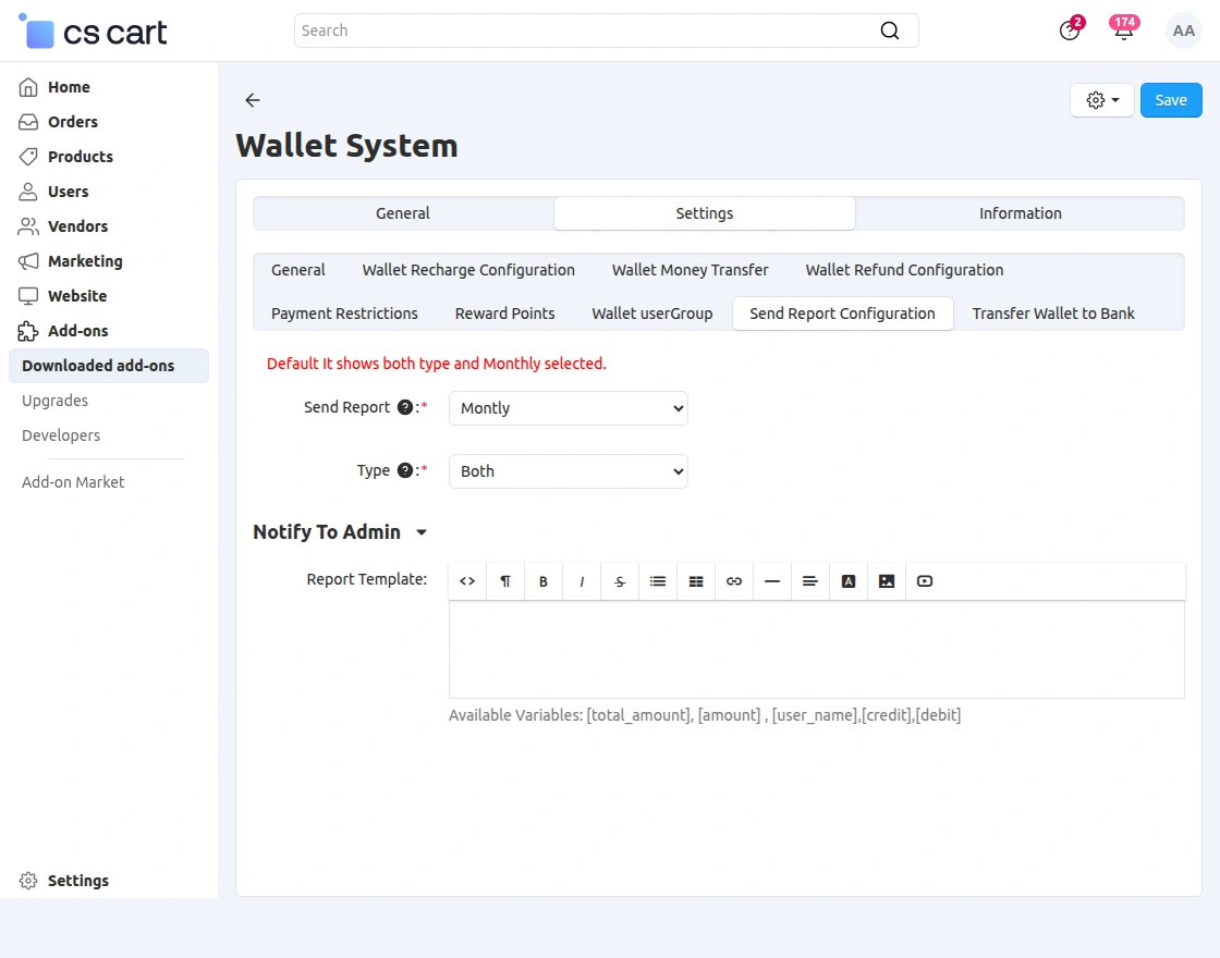 send report configuration