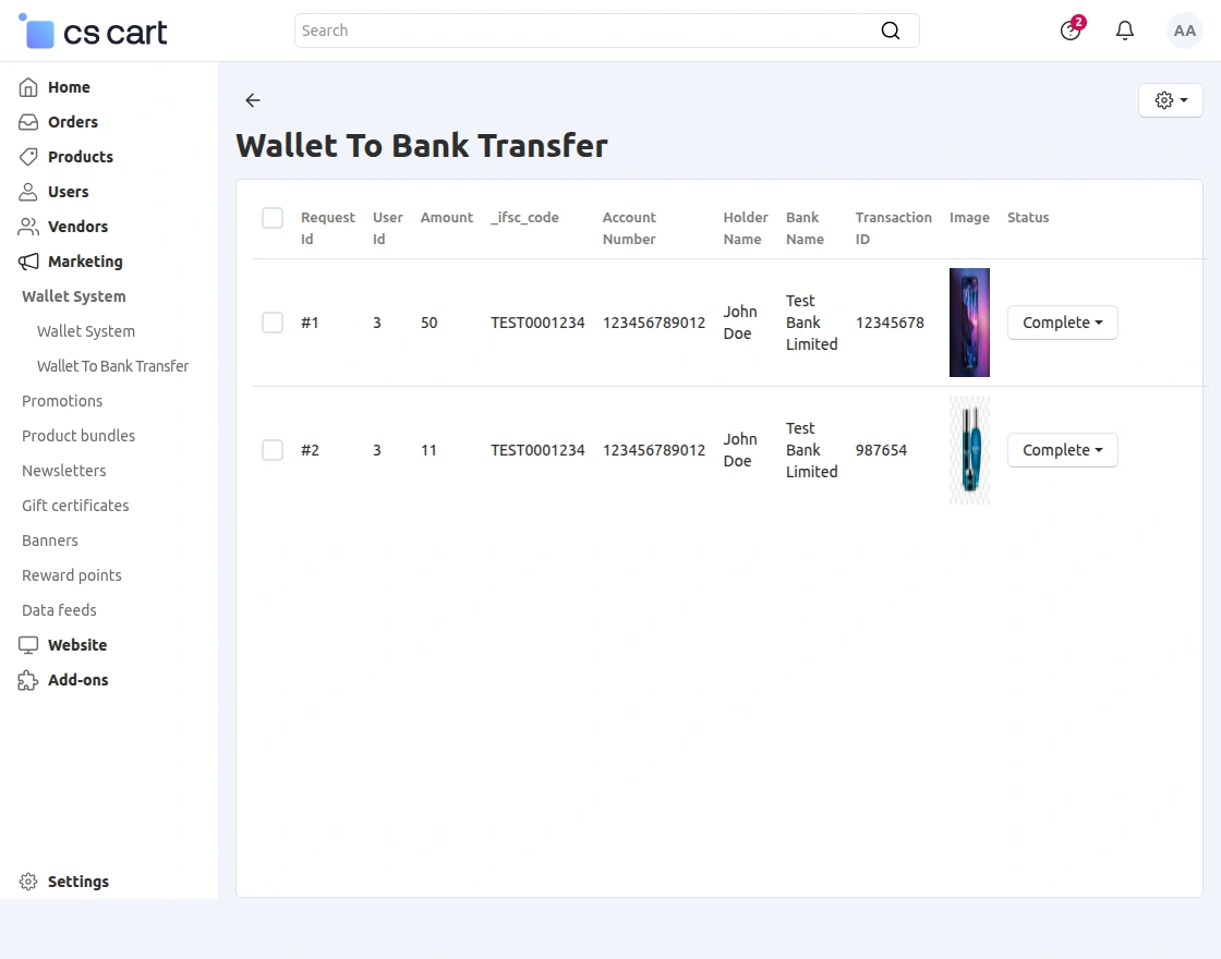 wallet transfer transactions