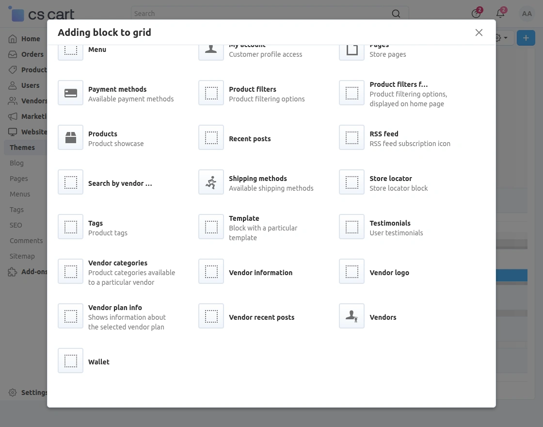 select wallet layout