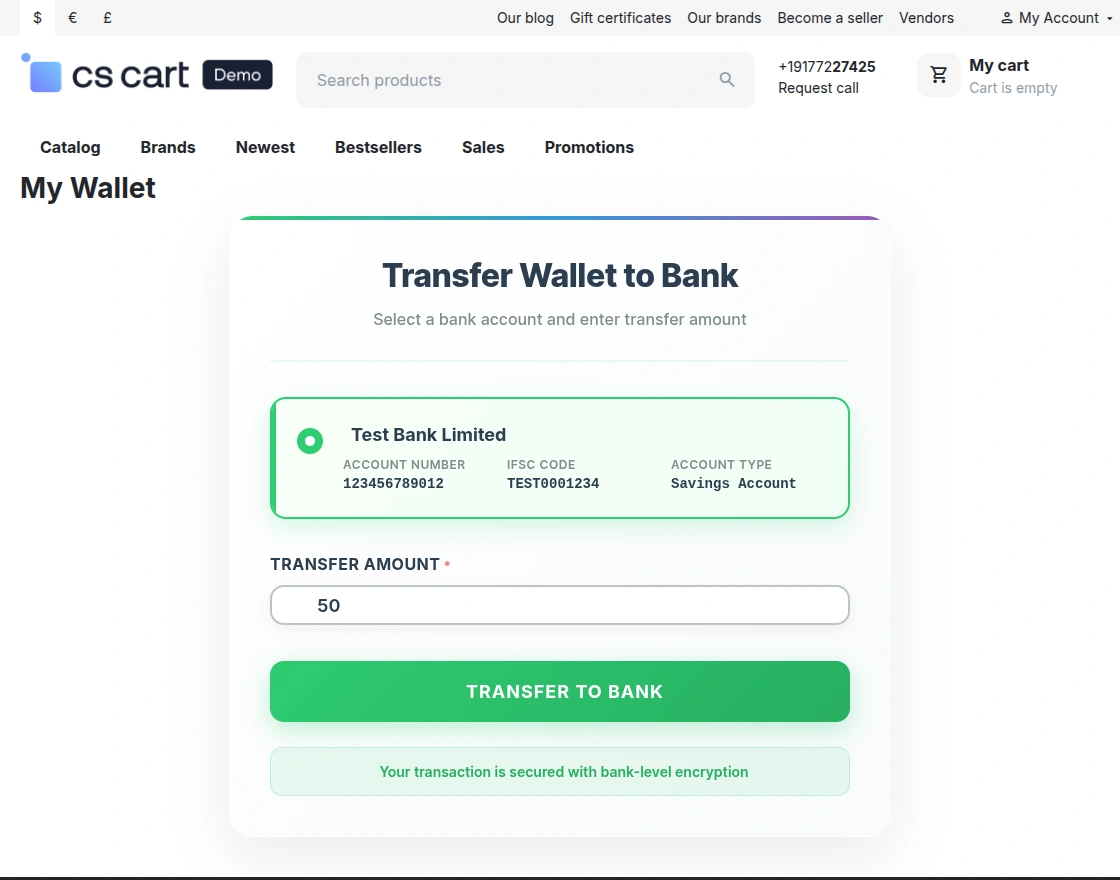 transfer wallet cash to bank