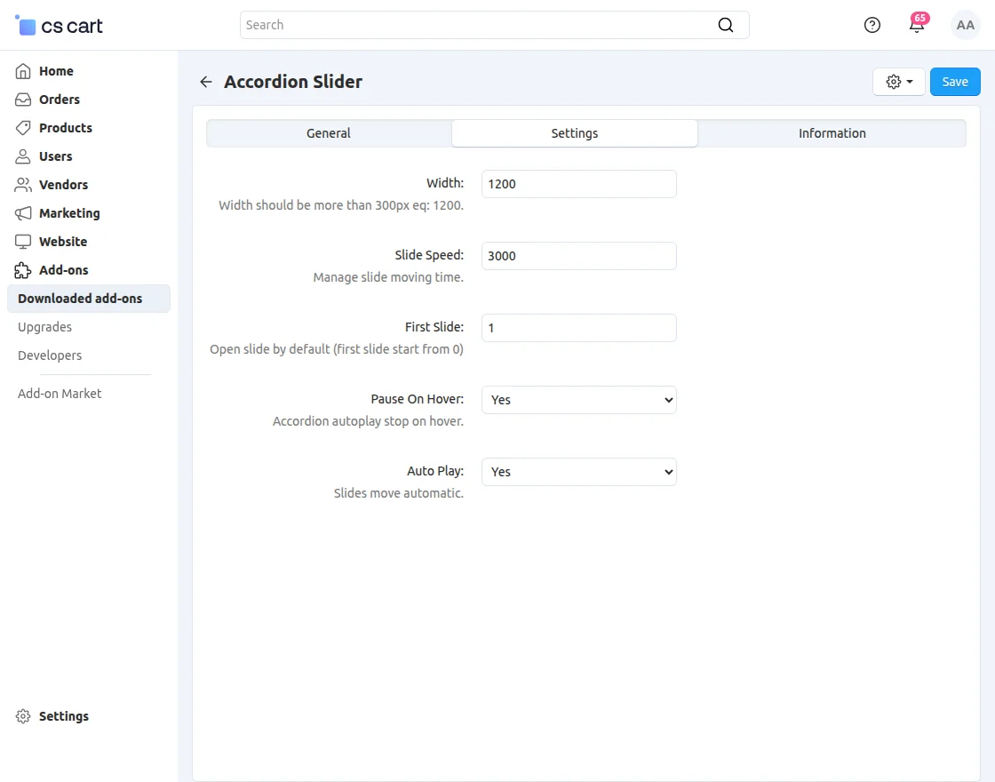 CS-Cart Accordian Slider Configuration