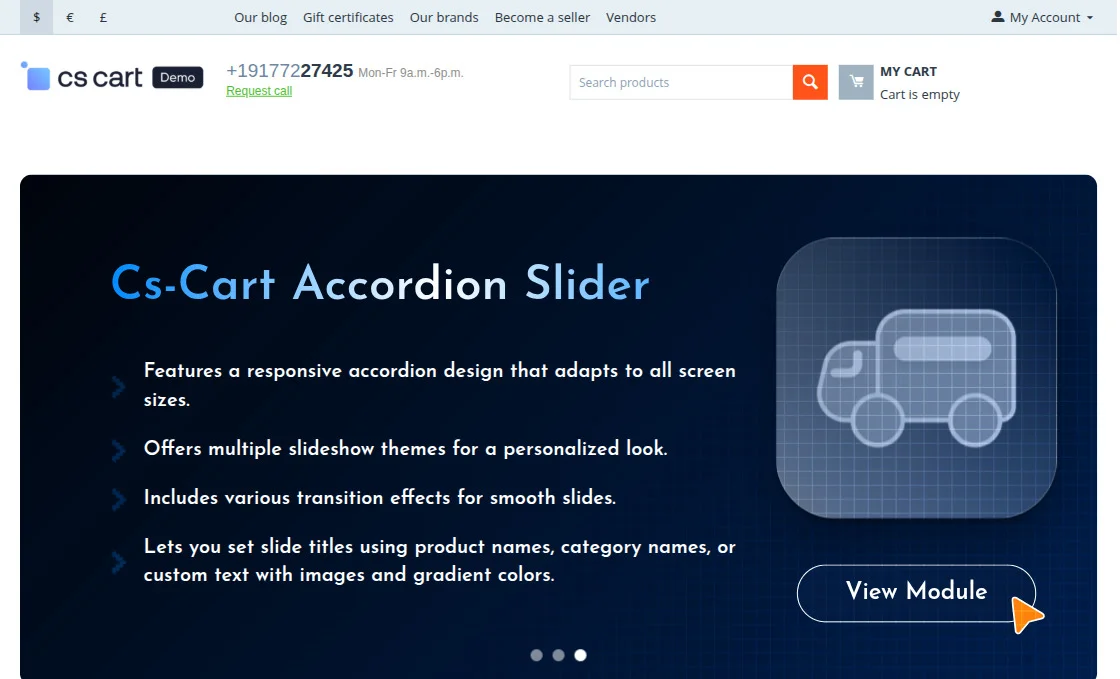CS-Cart frontend view of the banner