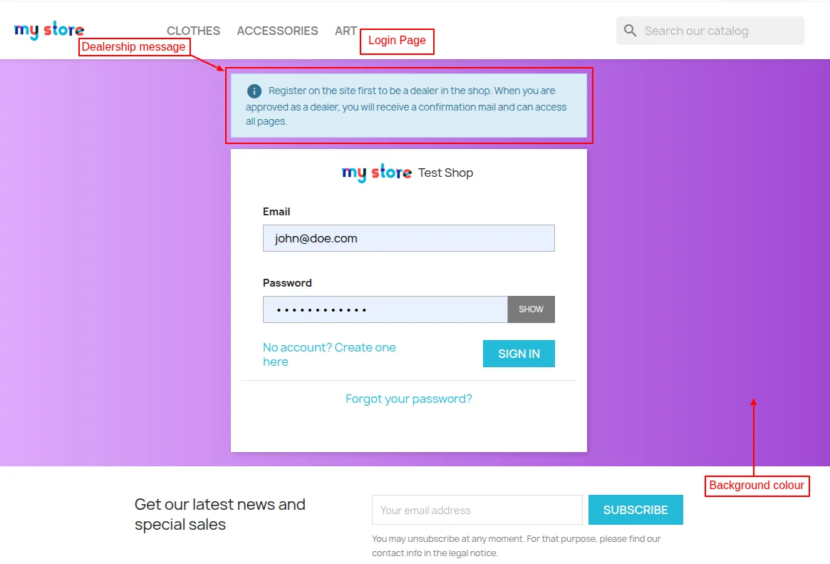 Login page