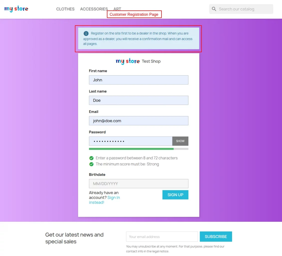 Registeration page