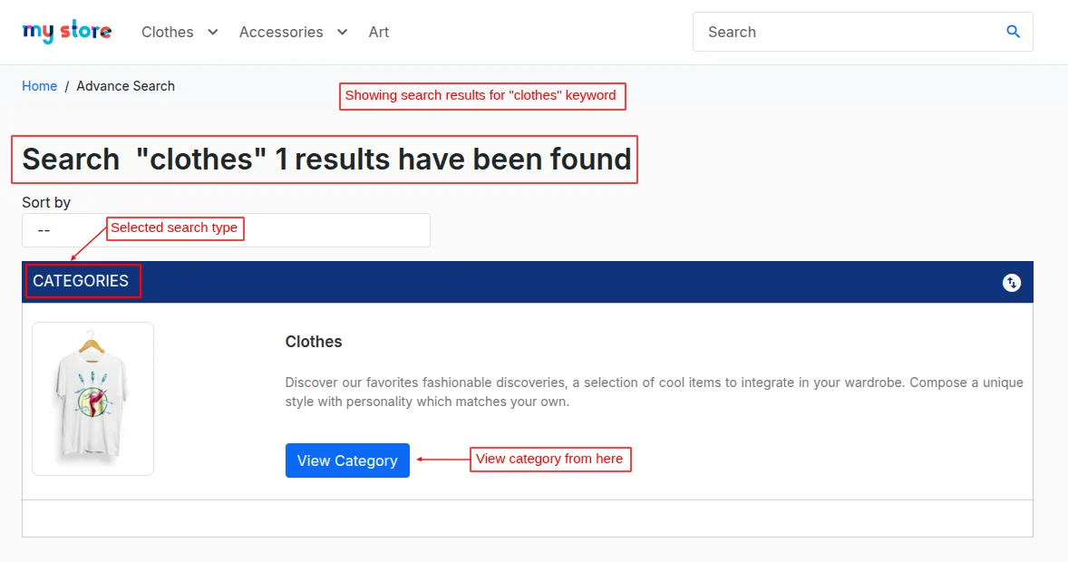Locations type search results