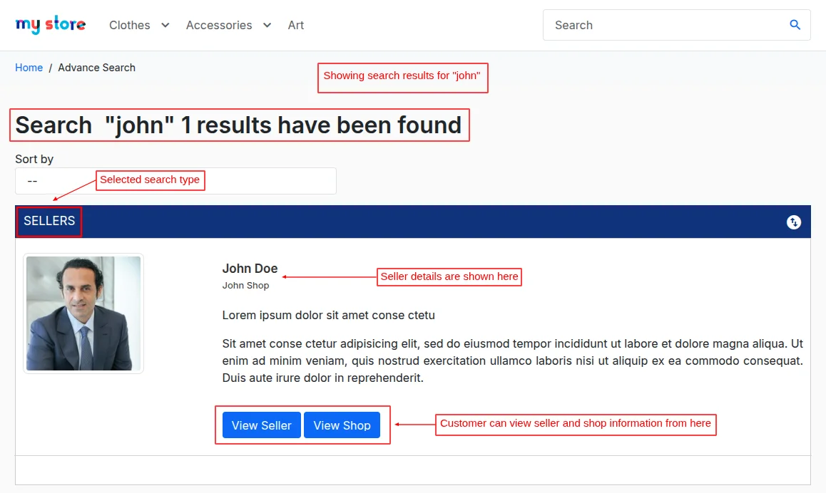 Seller type search results