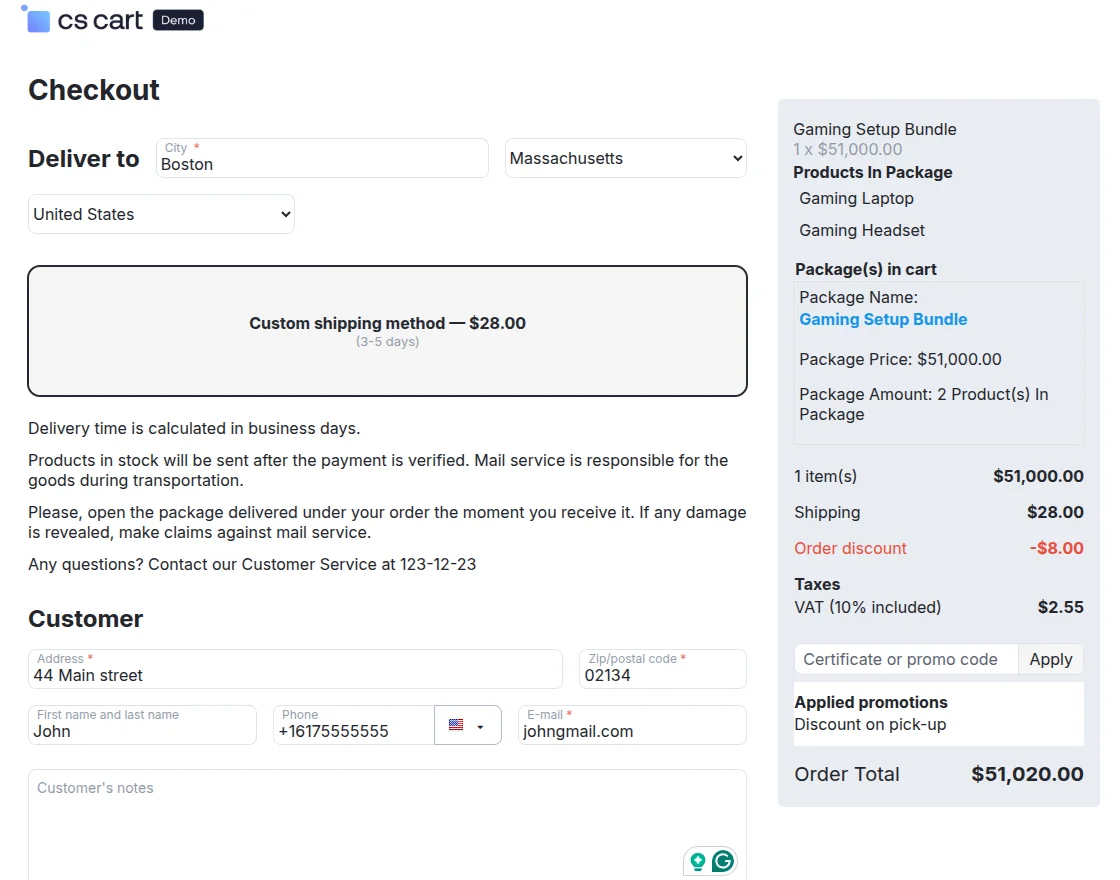 CS-Cart checkout page