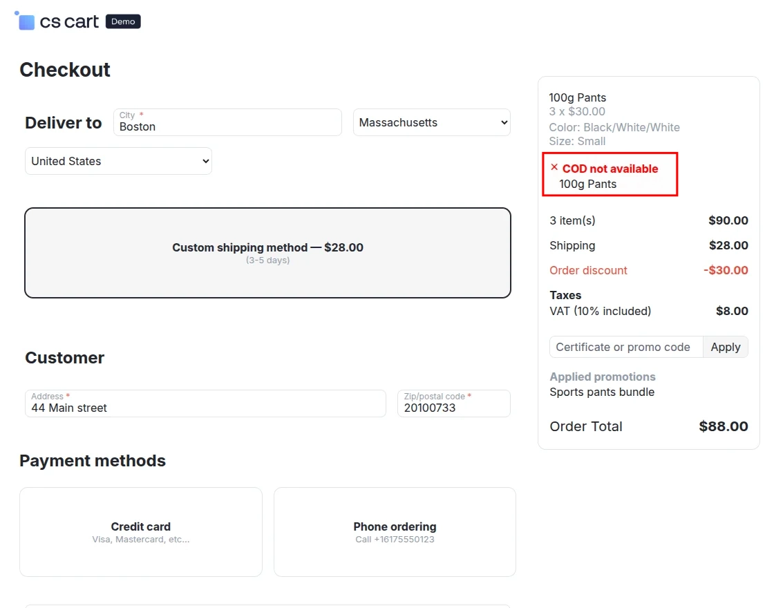 CS-Cart 
COD not available