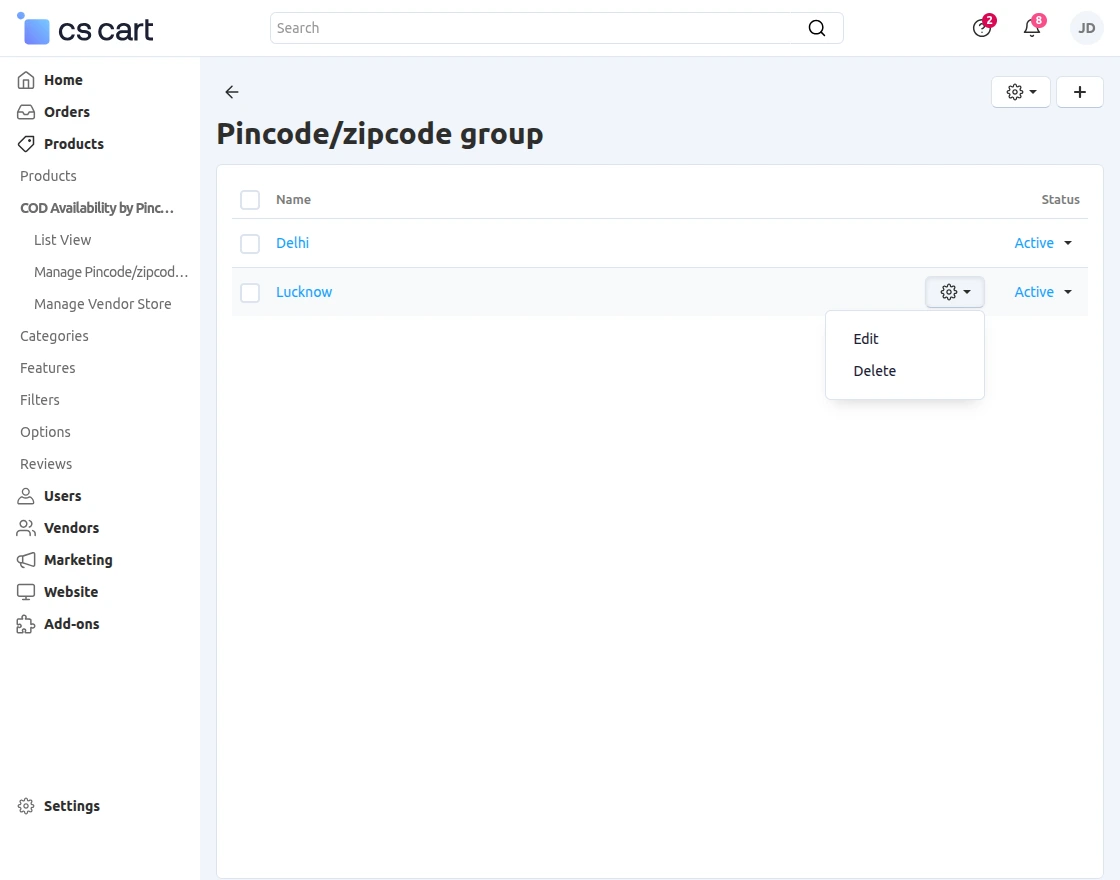 CS-Cart pincode group