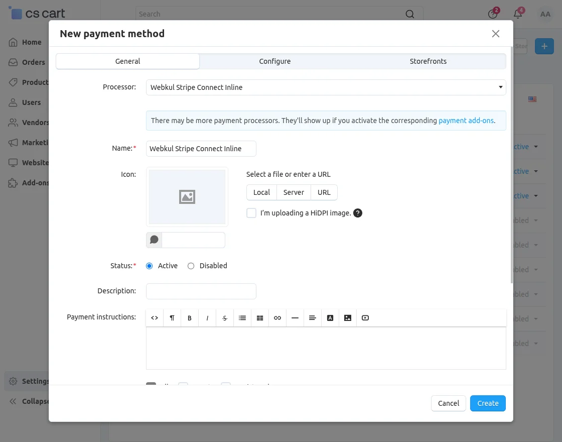 CS-Cart Stripe inline Payment