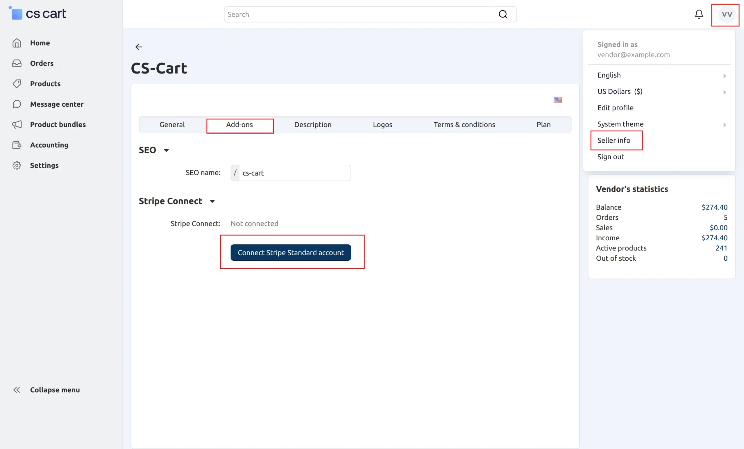 CS-Cart vendor account