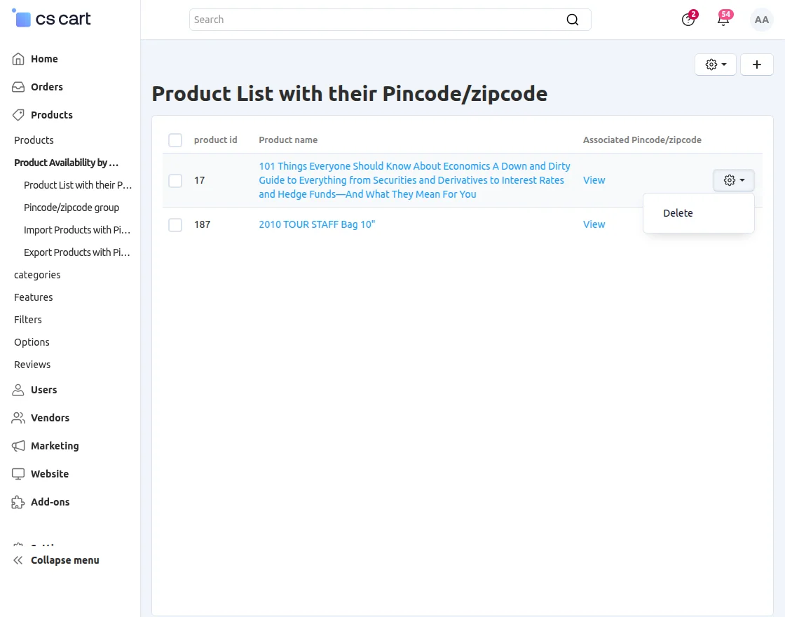 CS-Cart Products Availability list
