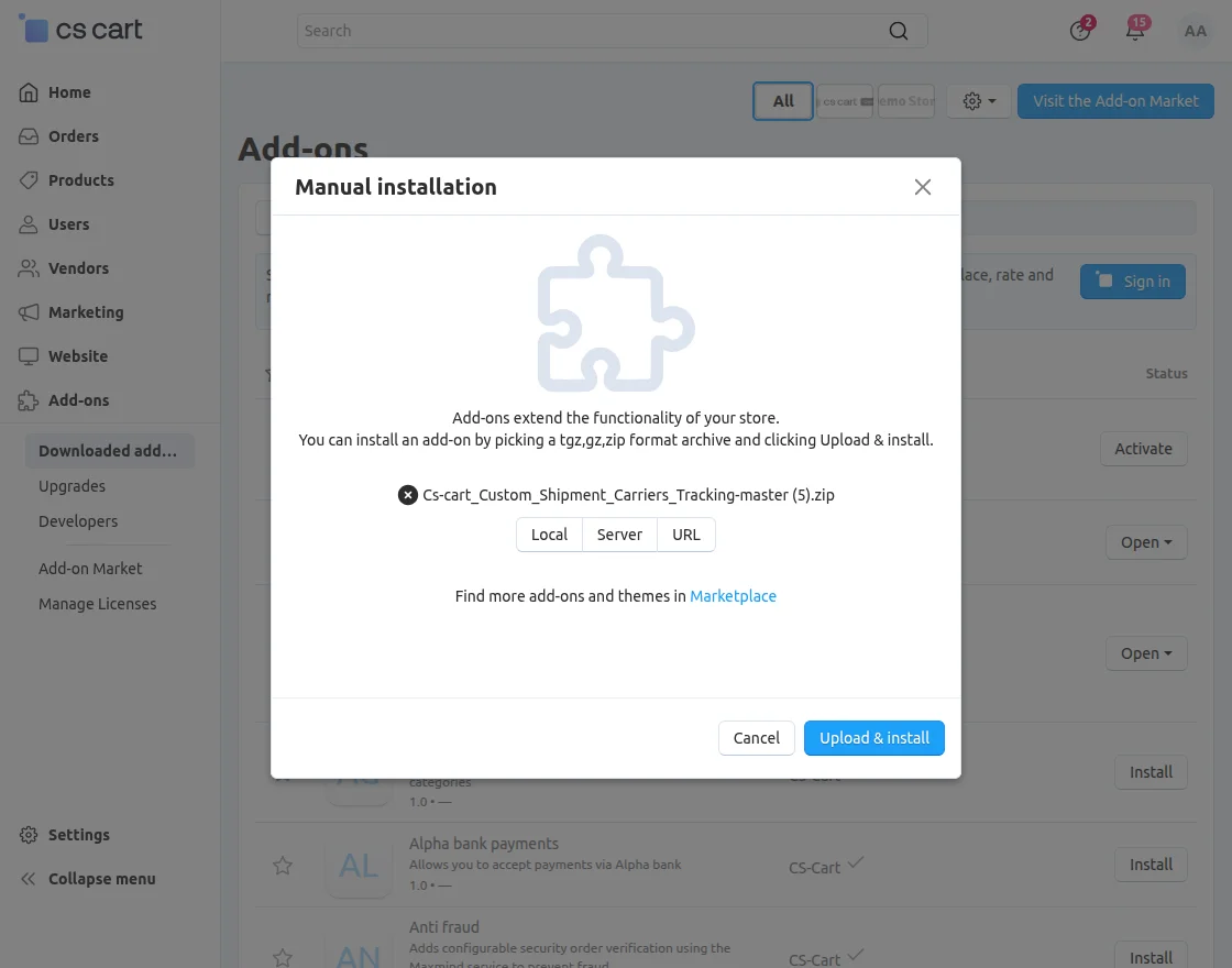cs-cart-custom-shipment-addon-install