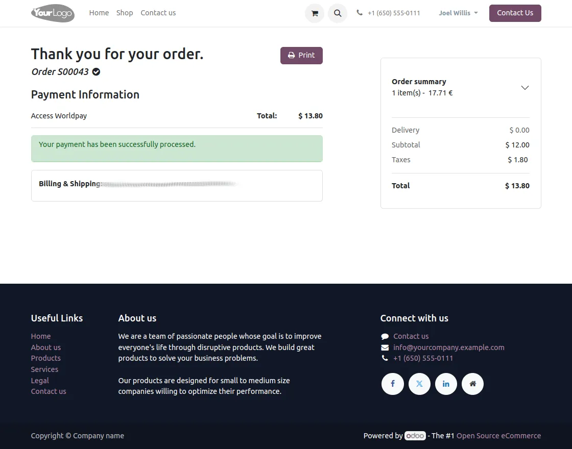 Payment Successful page as a confirmation