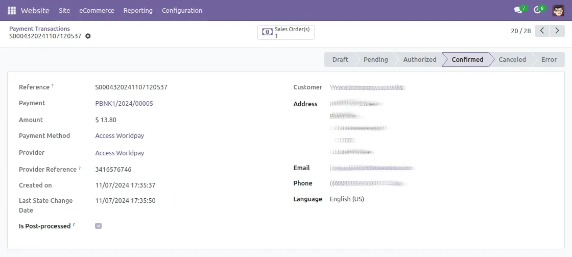 You can view the transaction details.