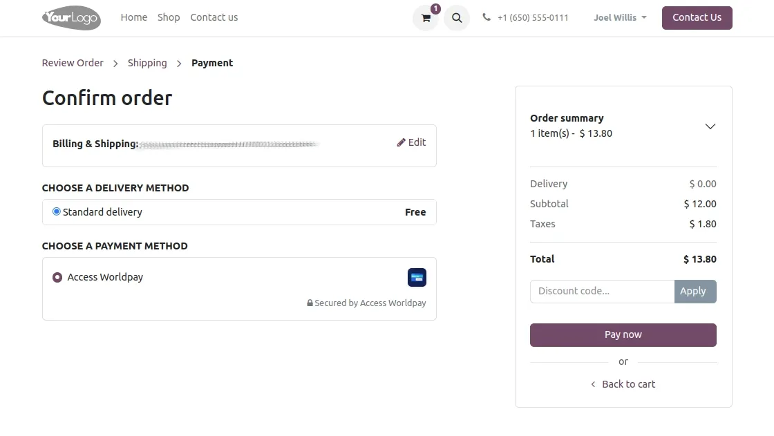 Select Acces Worldpay as your payment method and proceed 