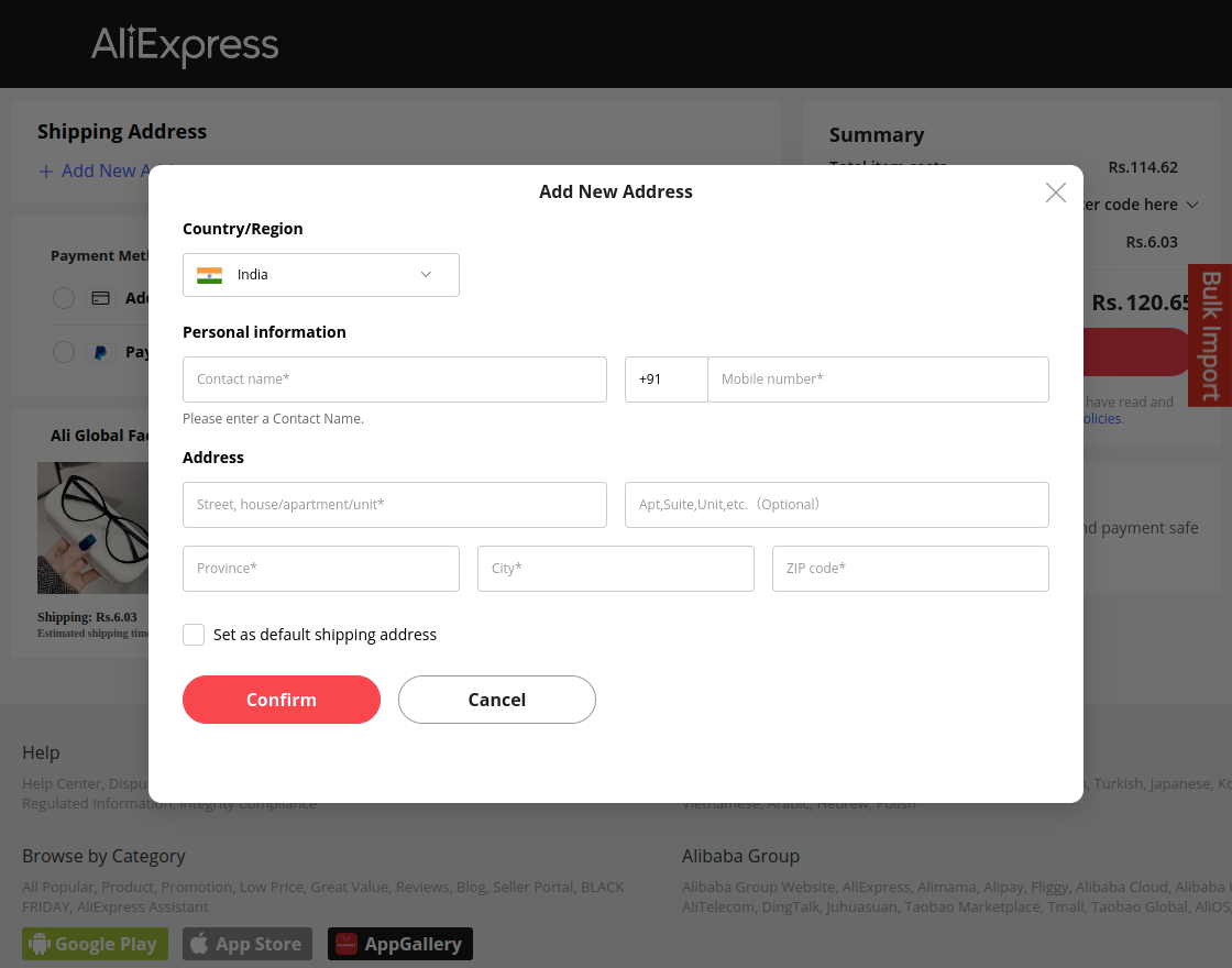 add new address popup