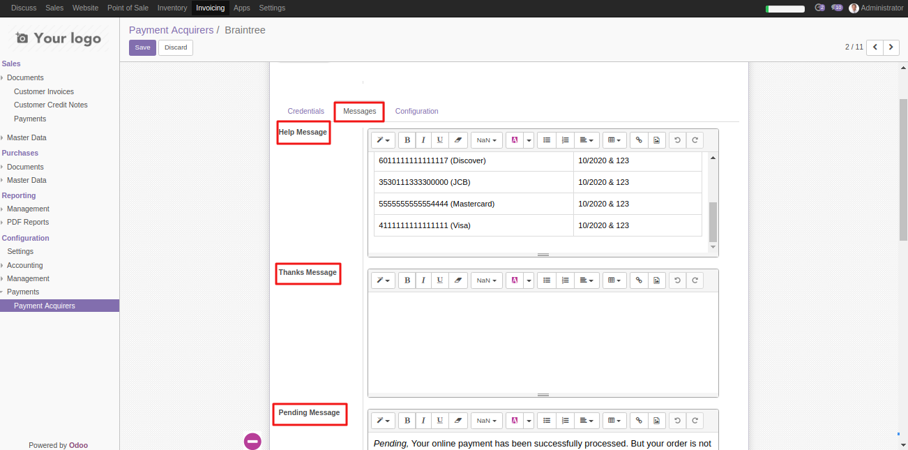 Configuring Braintree in Odoo 2
