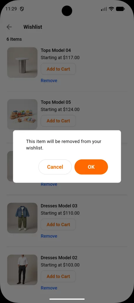 wishlist screen remove view