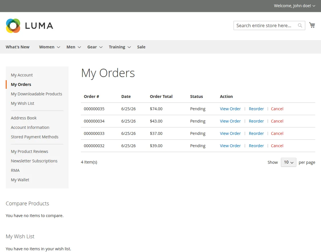 my order section