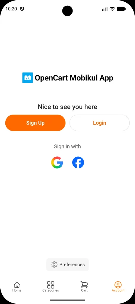 Login/Registration screen