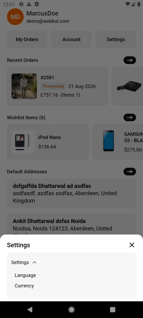 Multiple Language Support screen