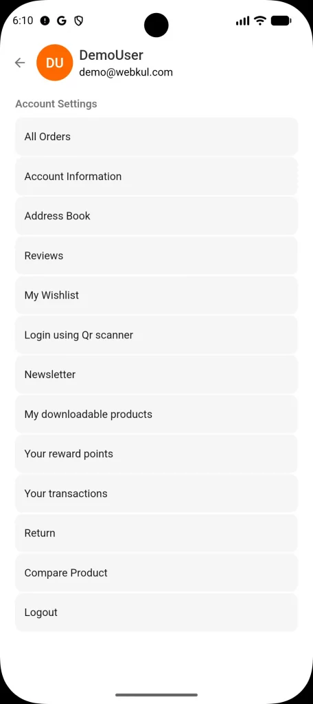 profile screen