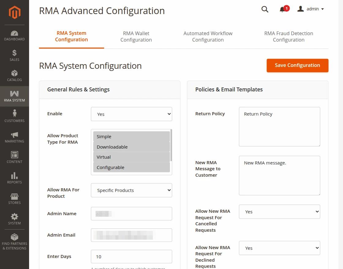 RMA configuration