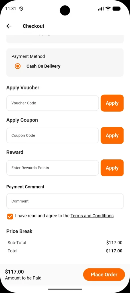 checkout screen