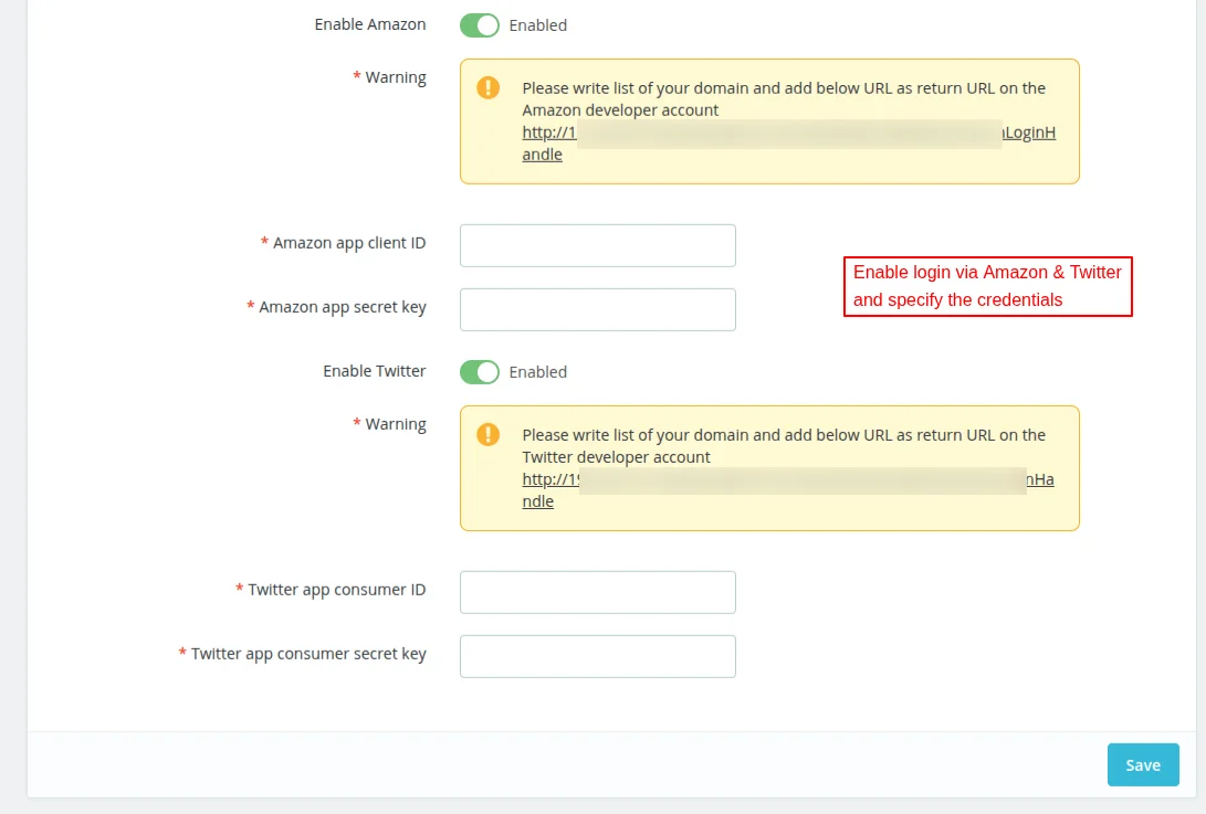 social login settings