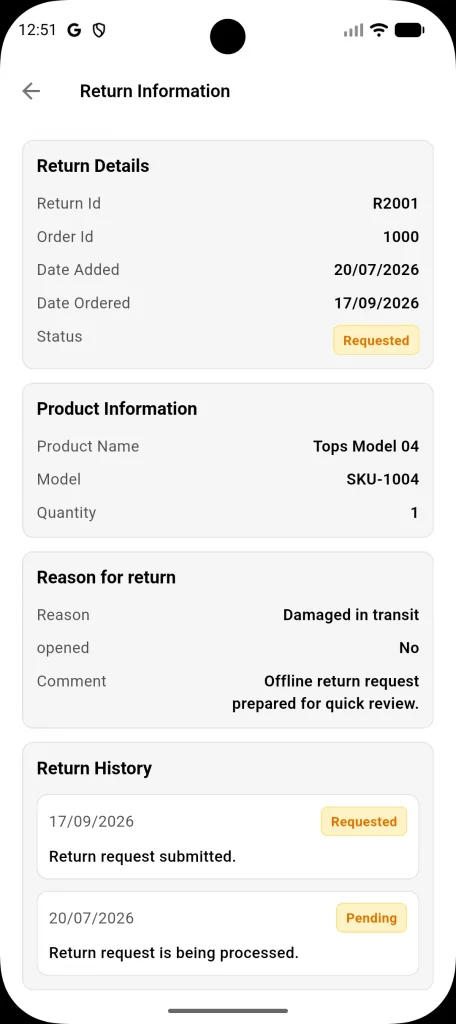 returen details screen