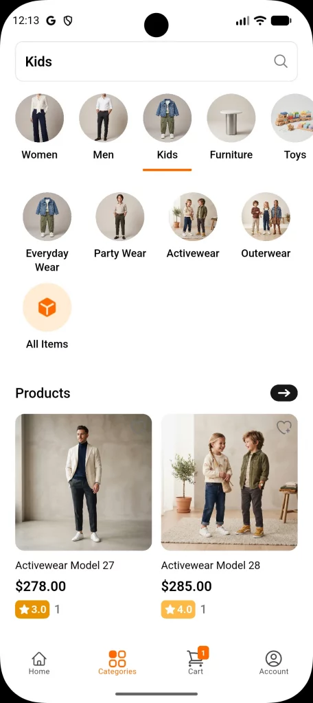 sub category screen