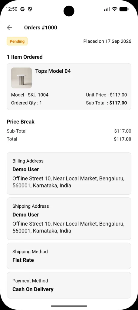 order details screen