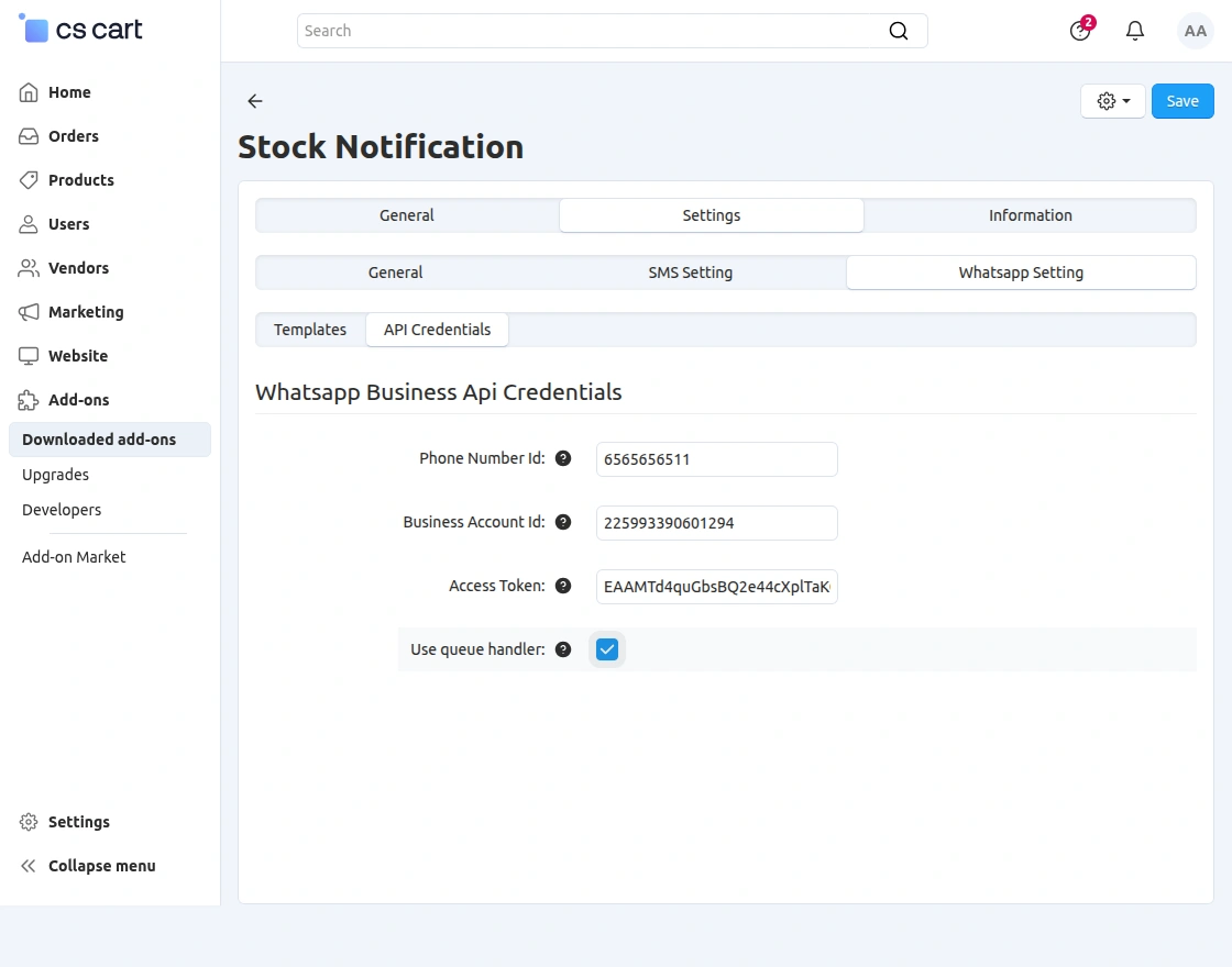 whatsapp api credentials