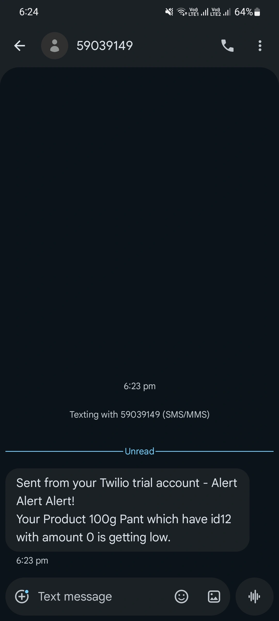 sms notification example