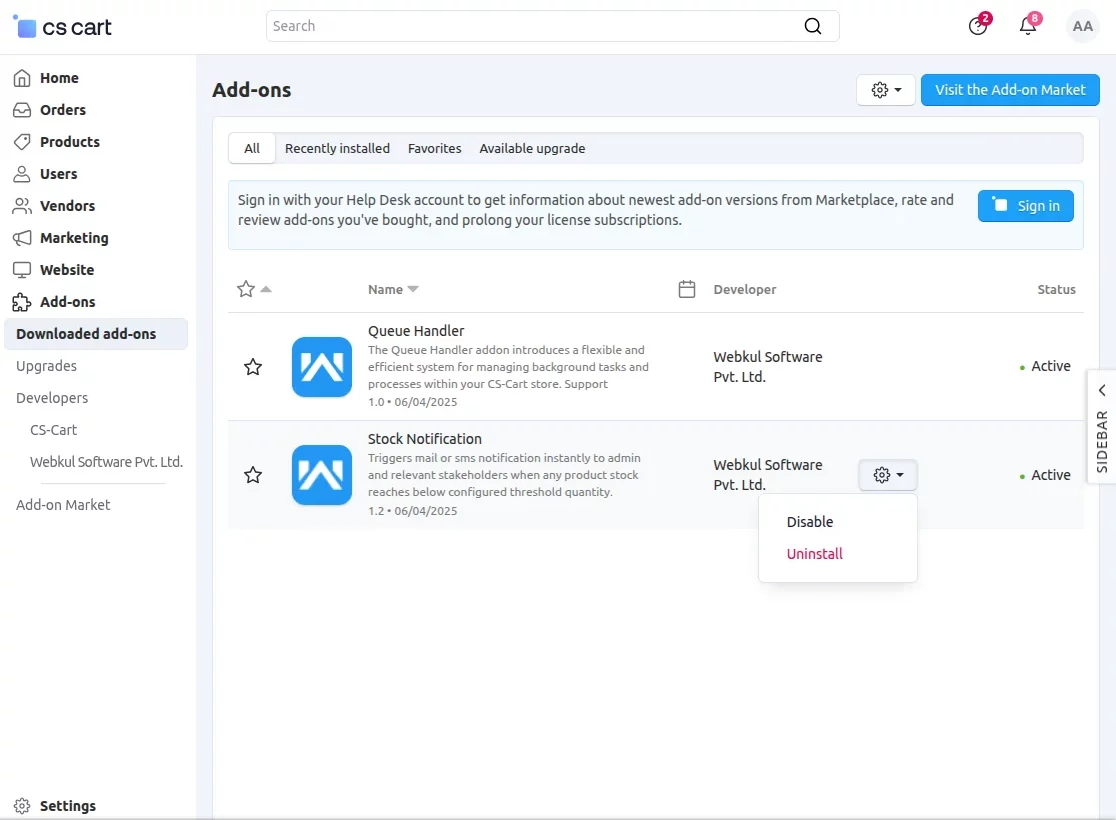 addons-manage-supplier page