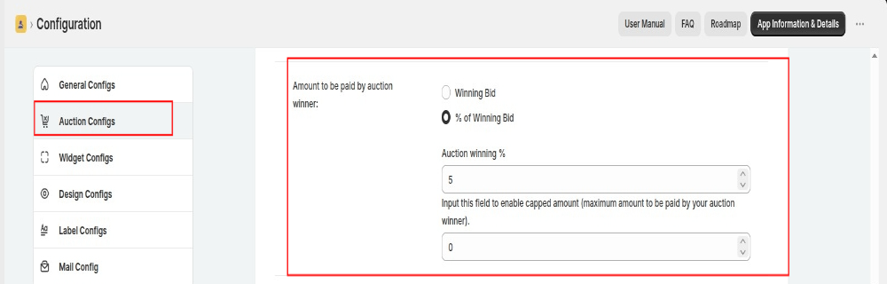 Amount to be paid by auction winner
