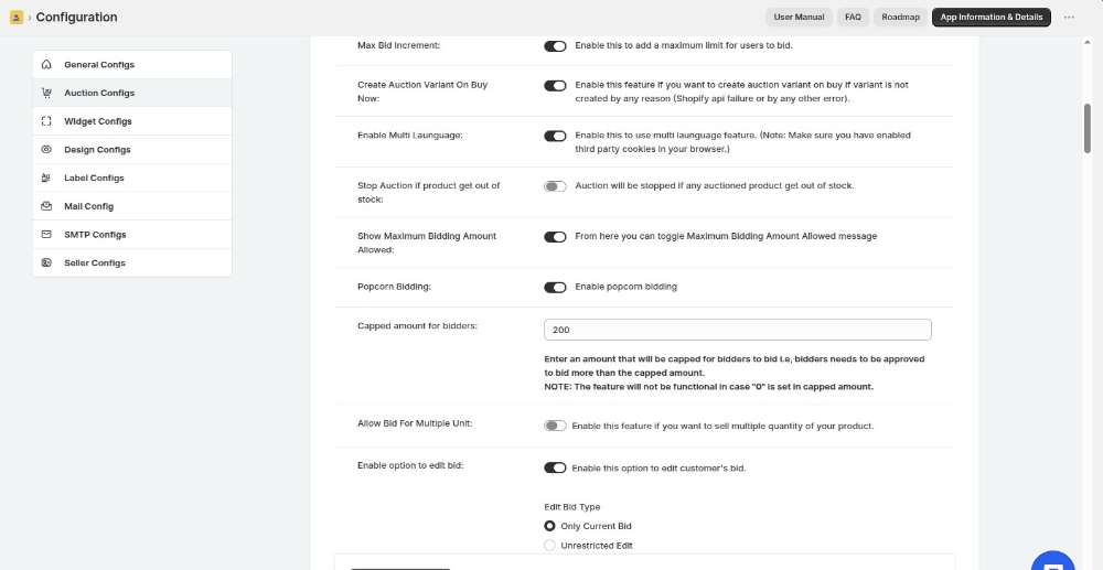 auction config