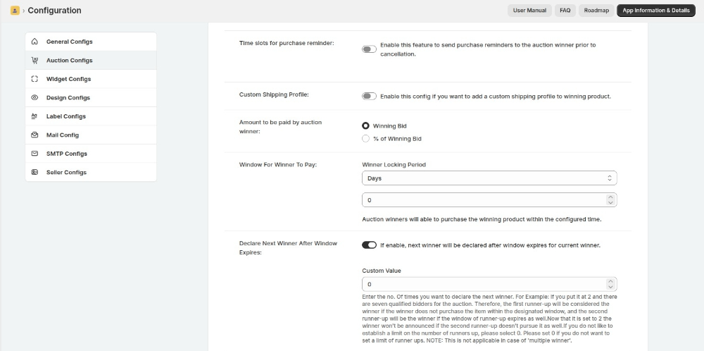 auction config