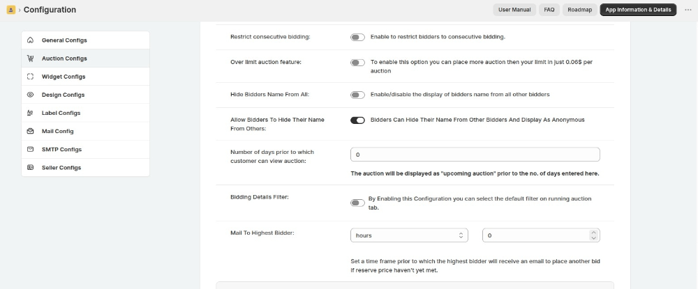 Auction config