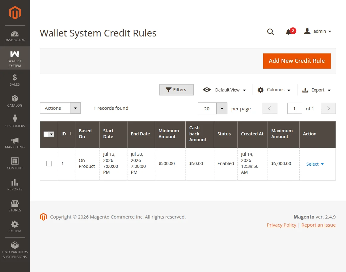 Wallet System Credit Rules