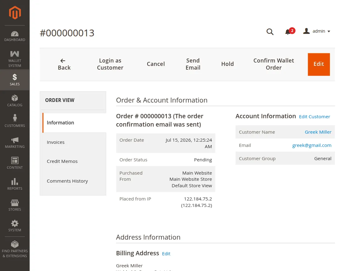 Confirm Wallet Order