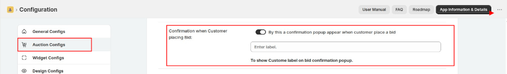 Confirmation Pop-up while placing Bid