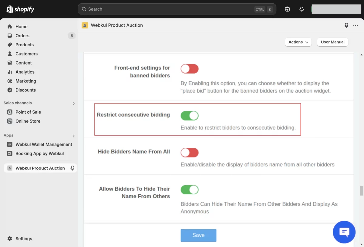 Restrict consecutive bidding